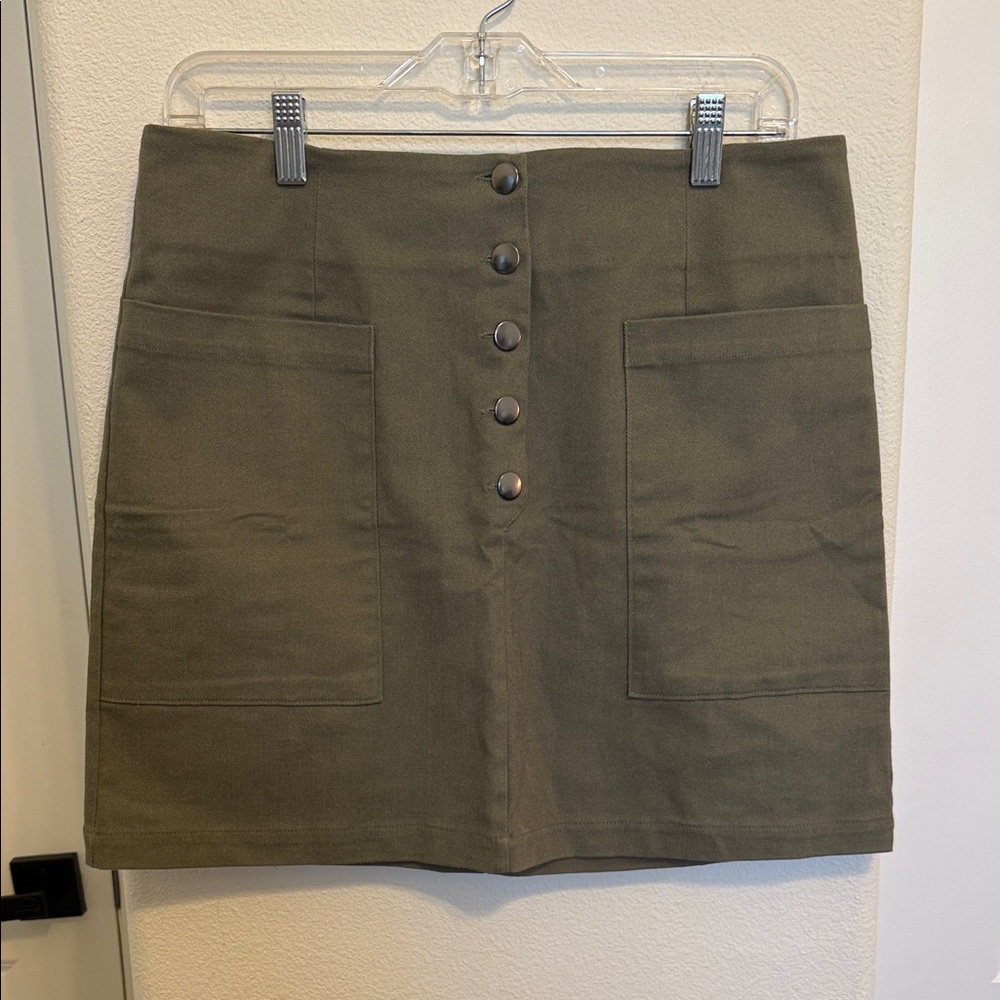 Francesca's Collections Khaki Button-Front Mini Skirt